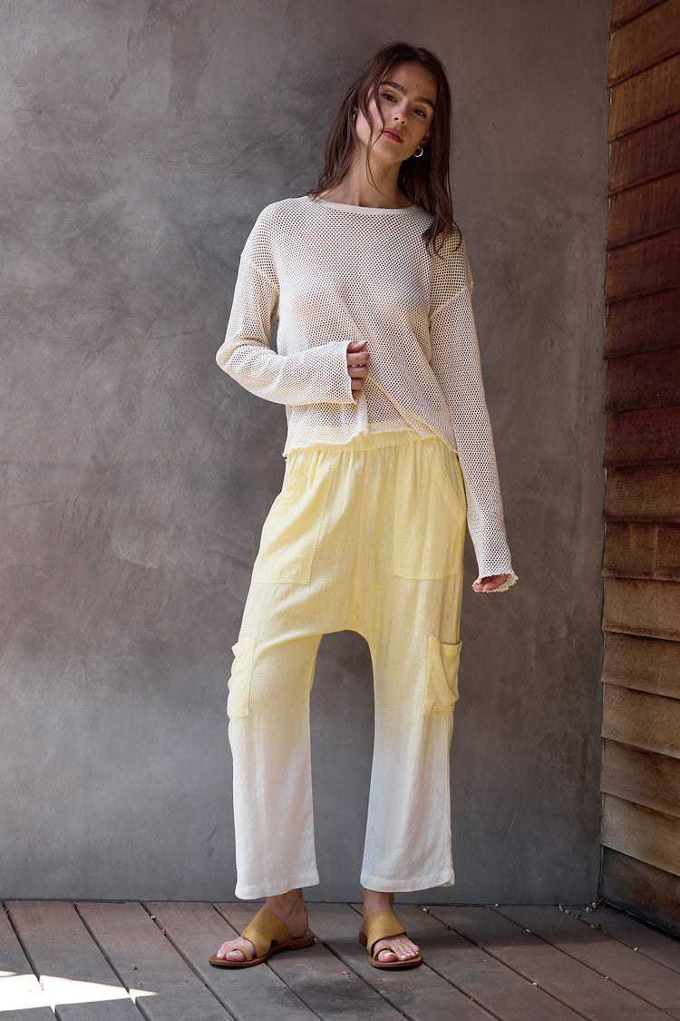 NSF Shailey Paperbag Waist Linen Viscose Pant - Lemon Ombre