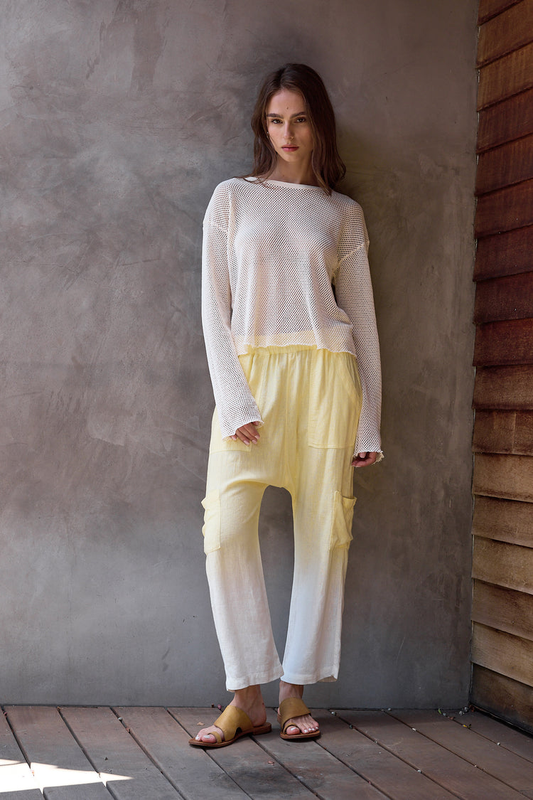 NSF Shailey Paperbag Waist Linen Viscose Pant - Lemon Ombre