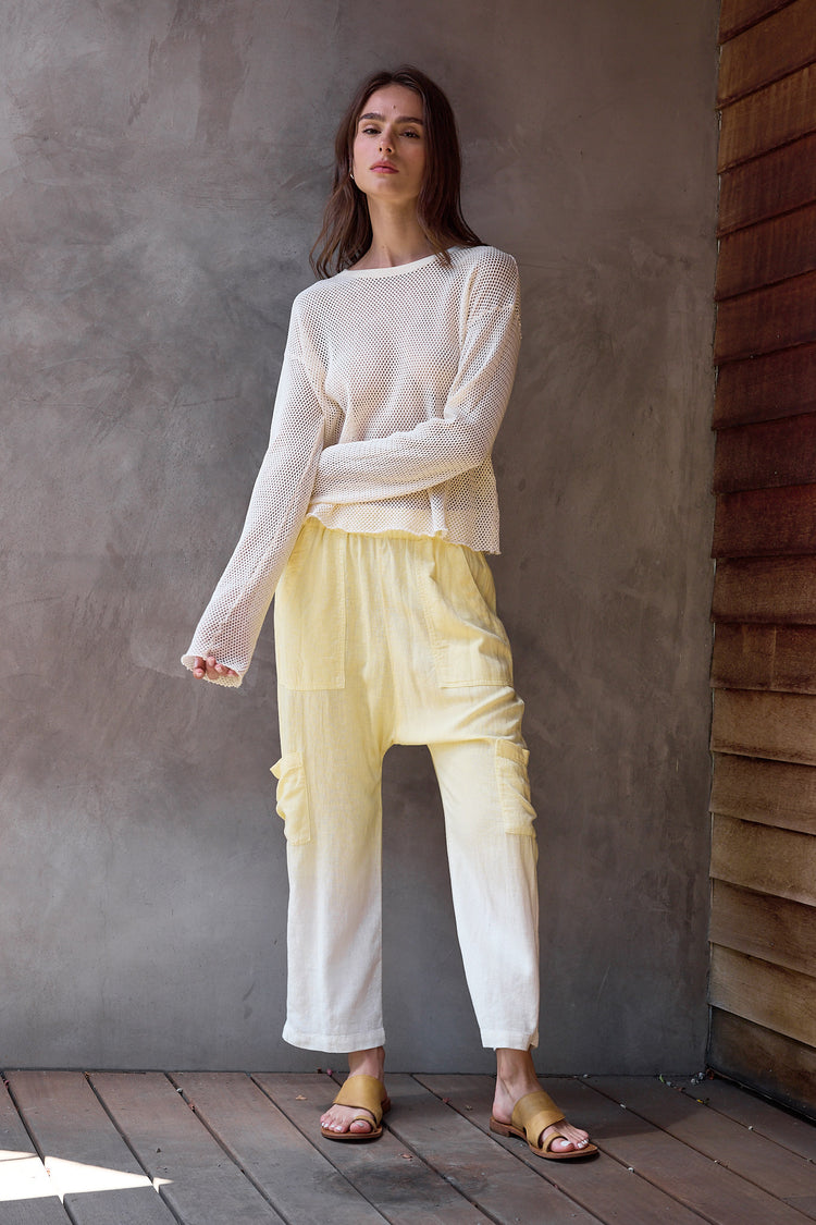 NSF Shailey Paperbag Waist Linen Viscose Pant - Lemon Ombre