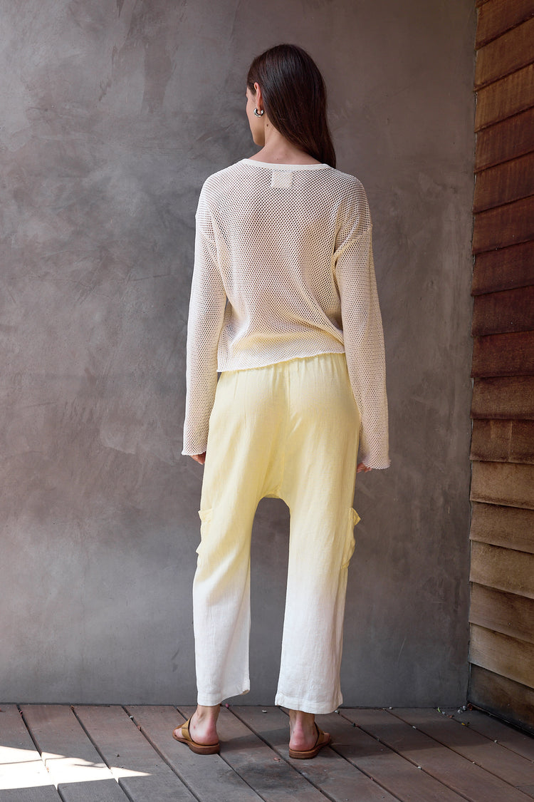 NSF Shailey Paperbag Waist Linen Viscose Pant - Lemon Ombre