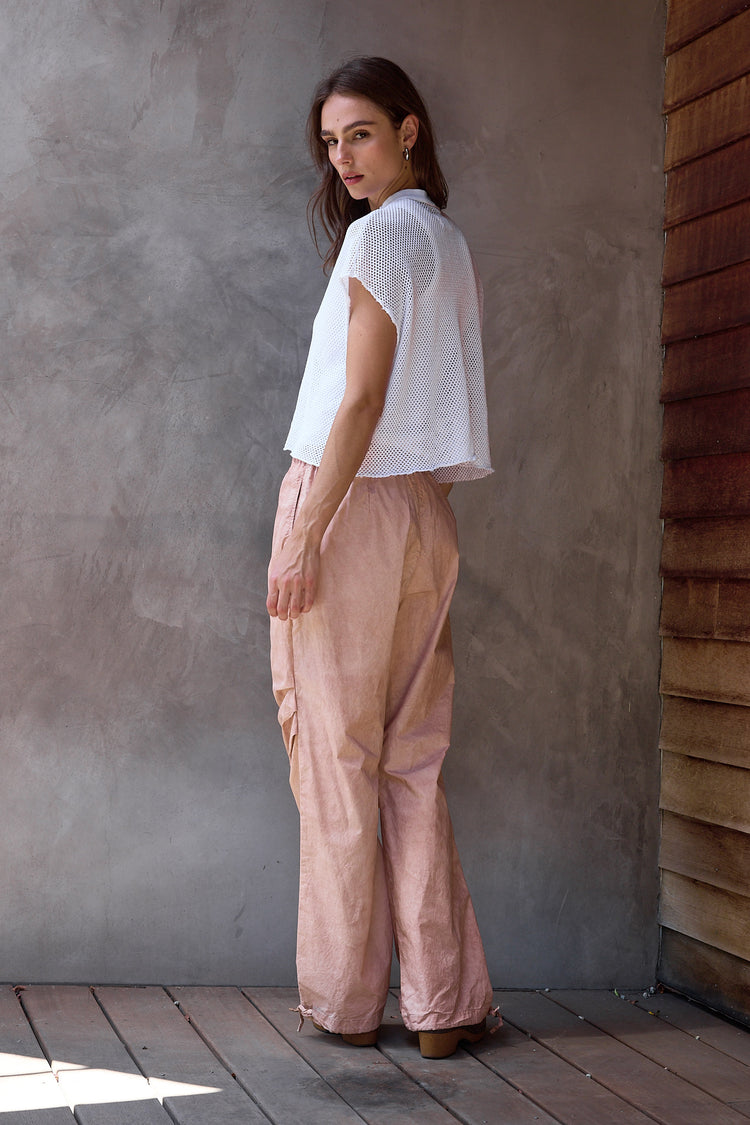 NSF Daryl Boxy Mesh Mock Neck Tee - White