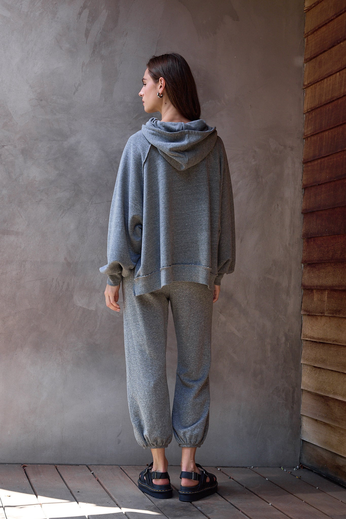 Poncho Hoodie – Charcoal Heather Gray Hi-Low Sweatshirt – NSF