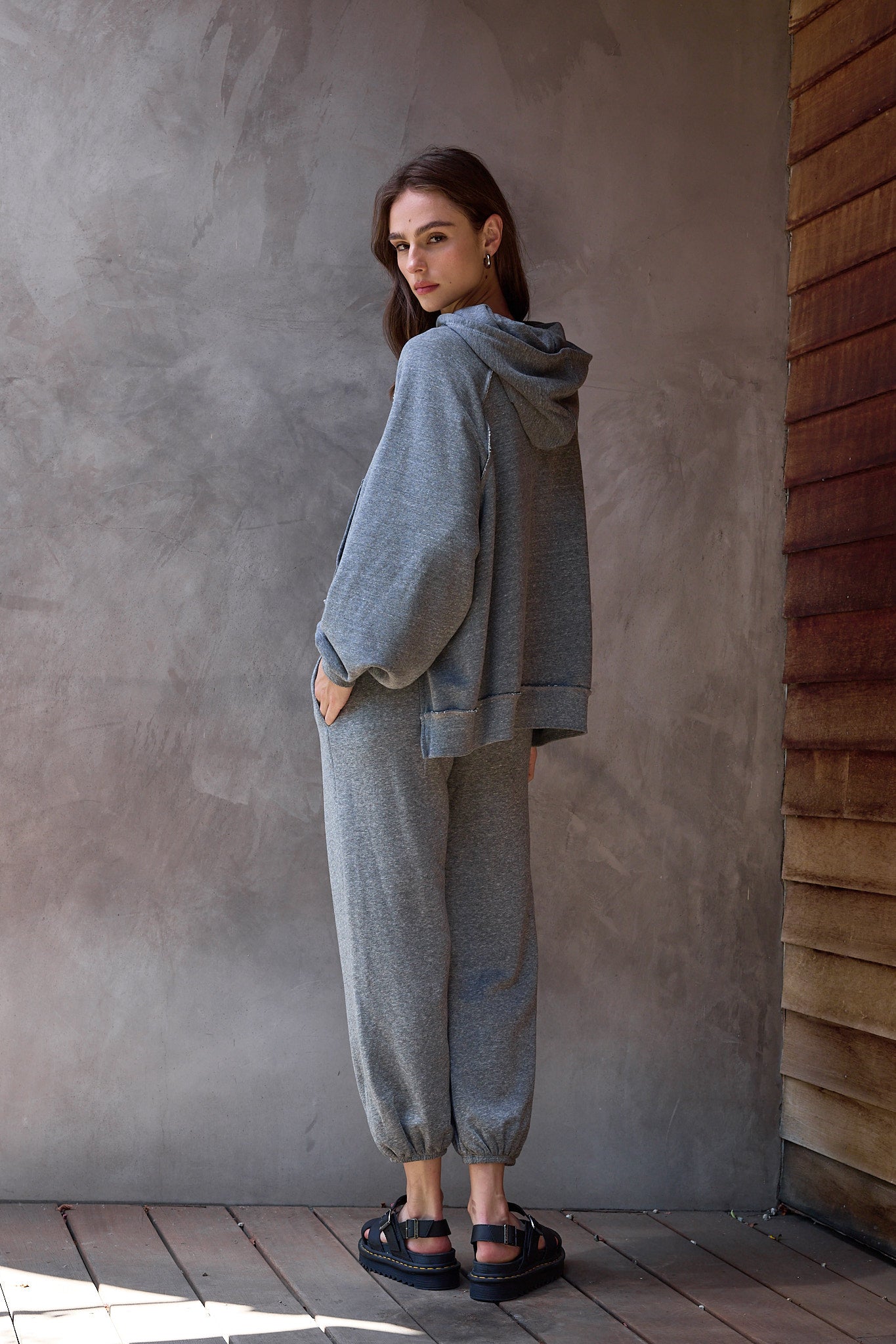Poncho Hoodie – Charcoal Heather Gray Hi-Low Sweatshirt – NSF Clothing