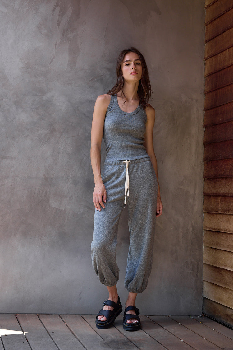 NSF Violet Fitted Melange Rib U Neck Tank - Charcoal Heather Gray