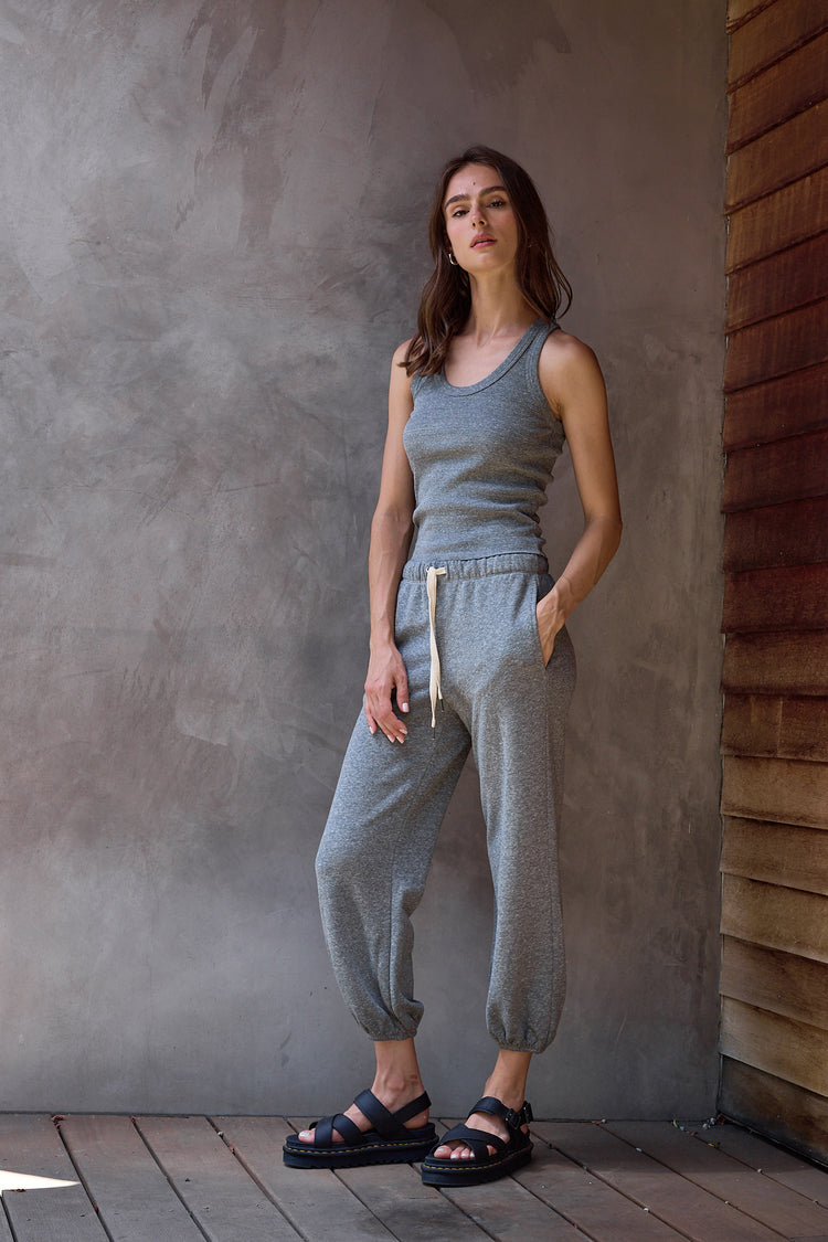 NSF Violet Fitted Melange Rib U Neck Tank - Charcoal Heather Gray