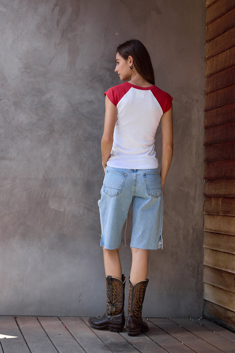 NSF Chloe Fitted Baby Rib Muscle Tee - White/Crimson