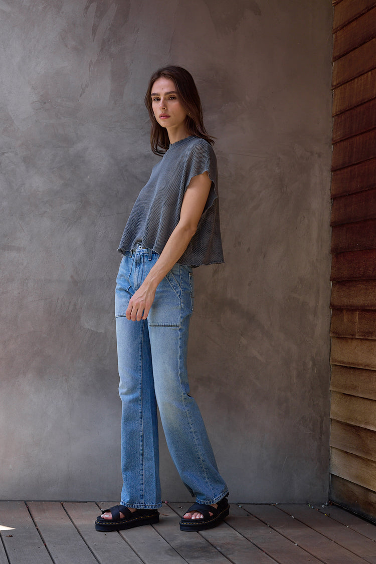 NSF Daryl Boxy Mesh Mock Neck Tee - Faded Black