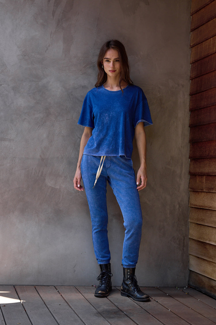 NSF Harper Boxy Slub Jersey Tee - Blue Reverse Perl