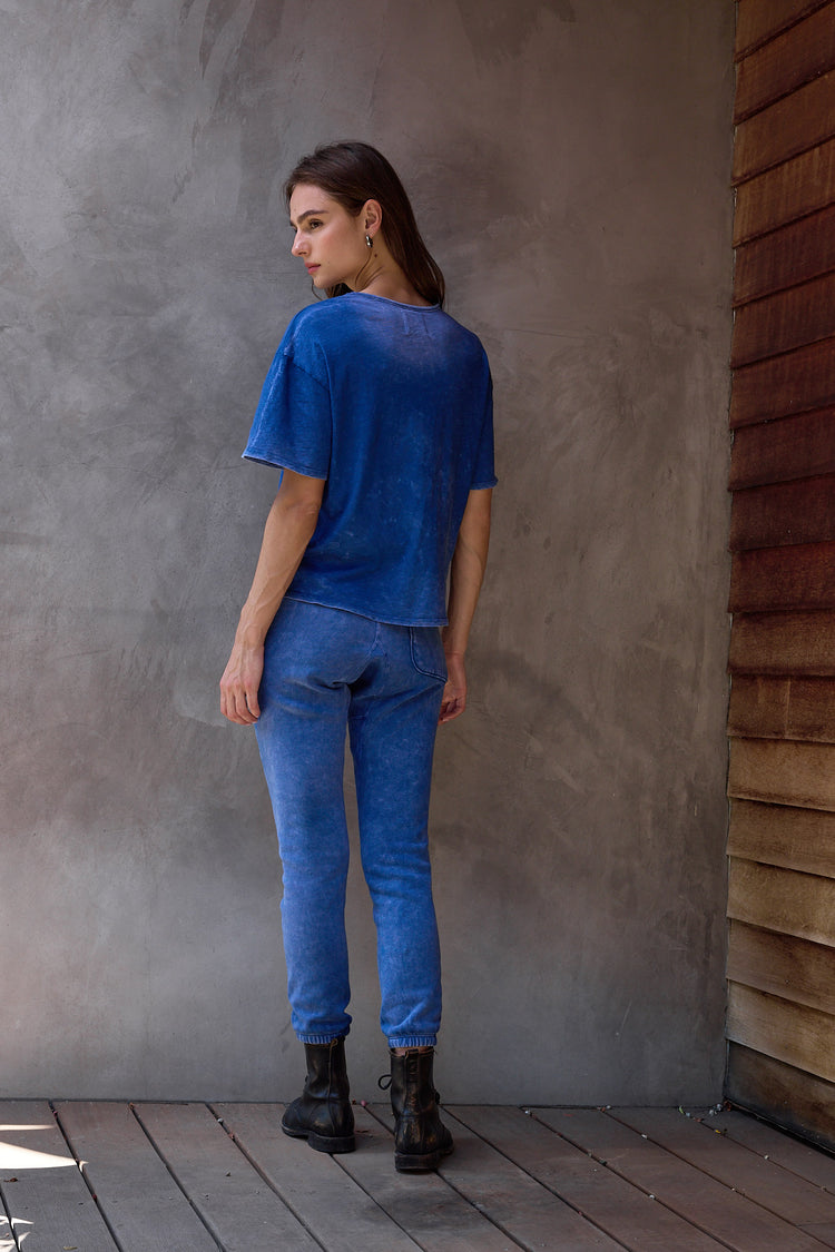 NSF Harper Boxy Slub Jersey Tee - Blue Reverse Perl