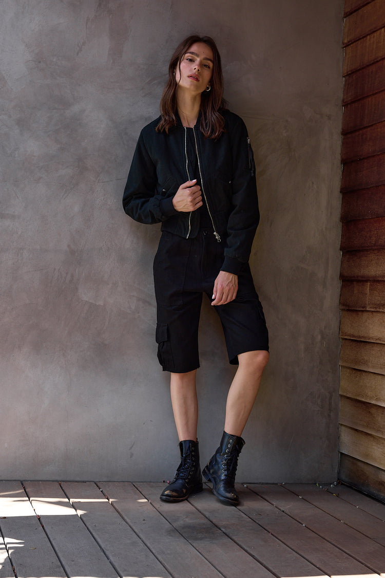 NSF Scout Relaxed Twill Cargo Culotte - Black