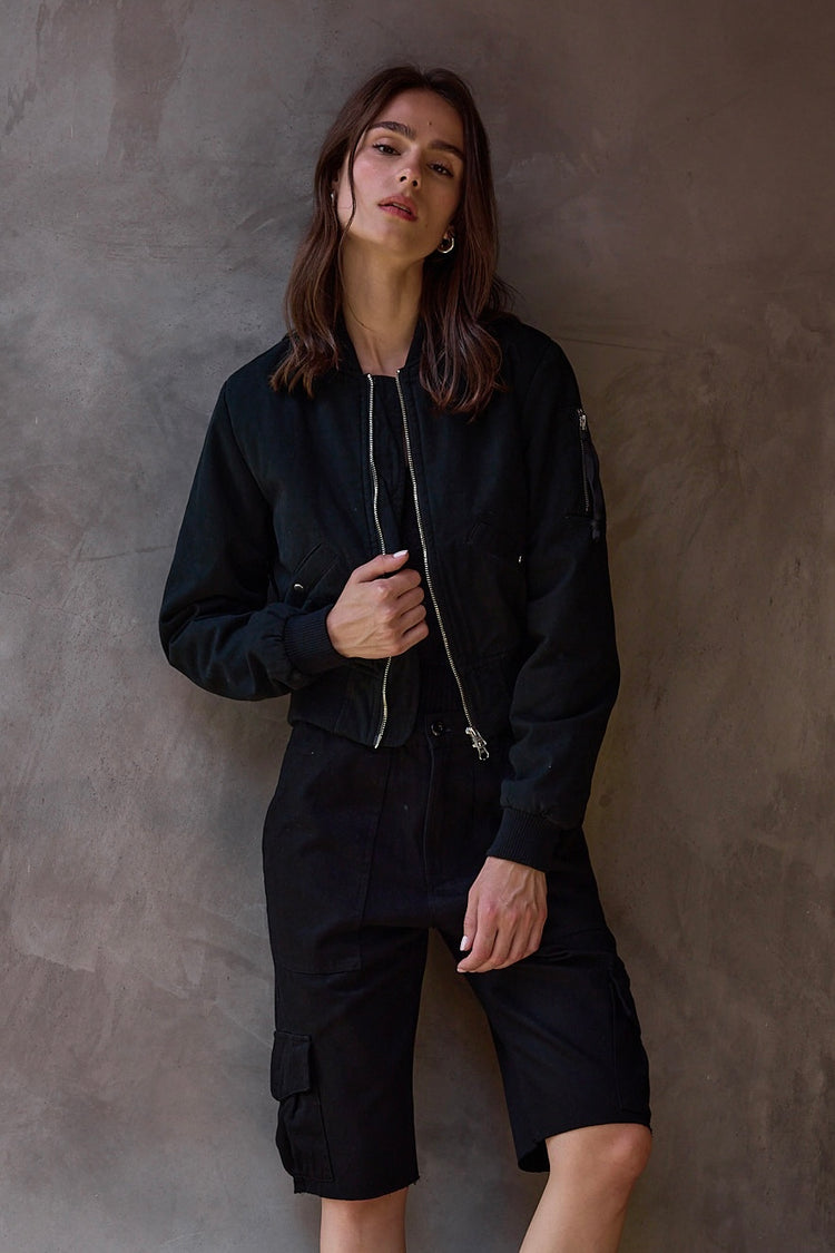 NSF Reyes Shrunken Quilted Canvas Bomber - Black