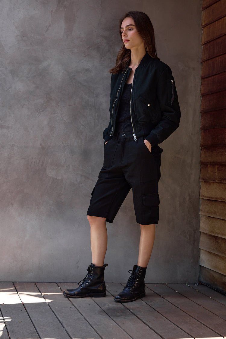 NSF Reyes Shrunken Quilted Canvas Bomber - Black