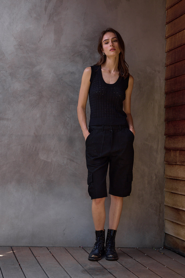 NSF Scout Relaxed Twill Cargo Culotte - Black