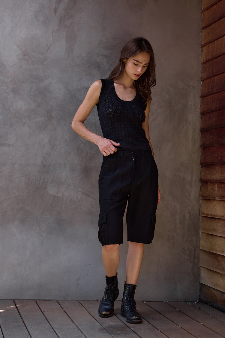 NSF Scout Relaxed Twill Cargo Culotte - Black