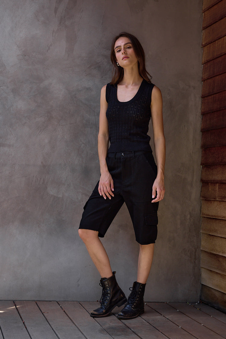 NSF Scout Relaxed Twill Cargo Culotte - Black