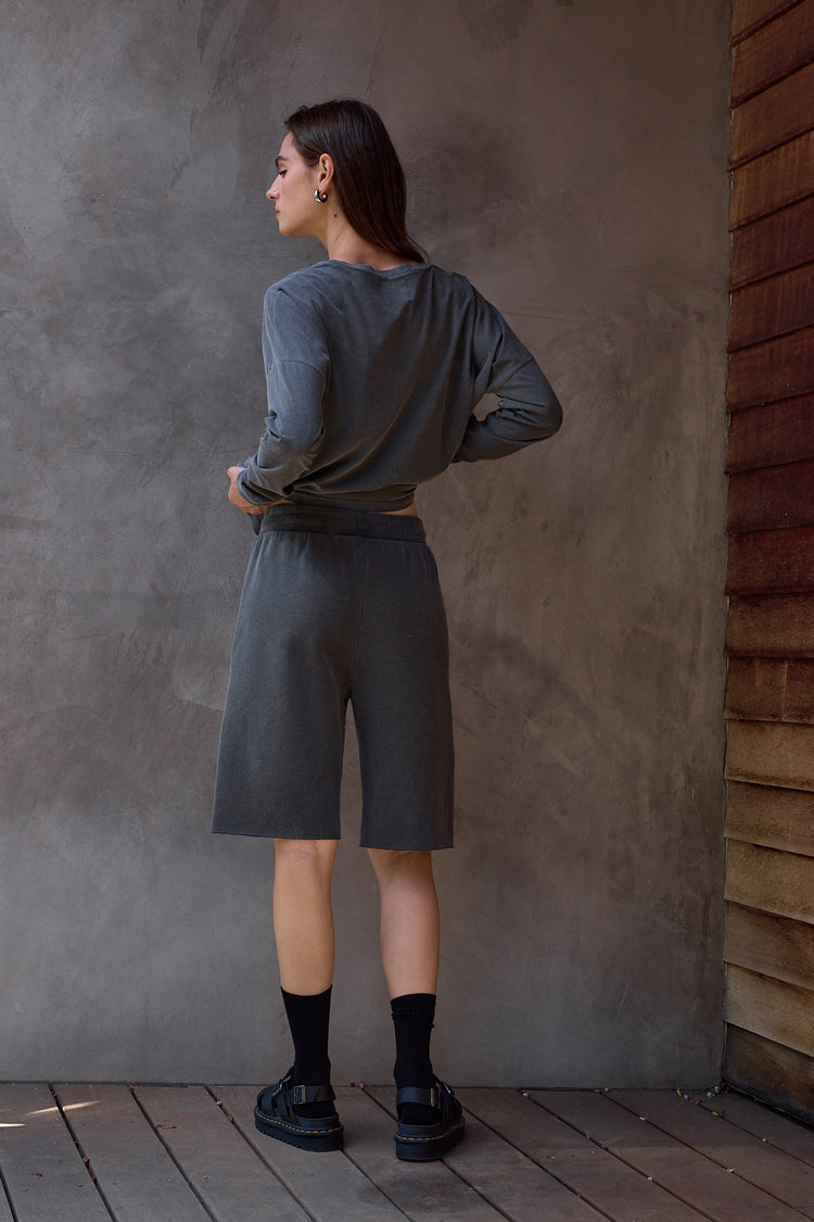 NSF Raven Wide Leg Loop Terry Culotte - Faded Black