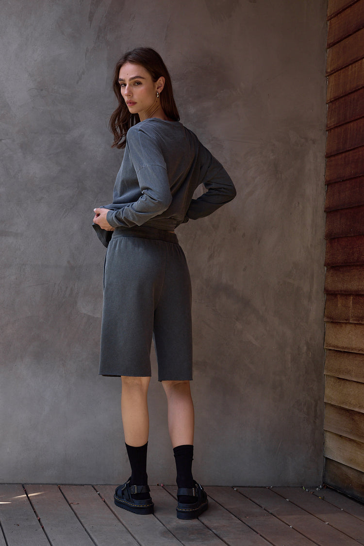 NSF Raven Wide Leg Loop Terry Culotte - Faded Black