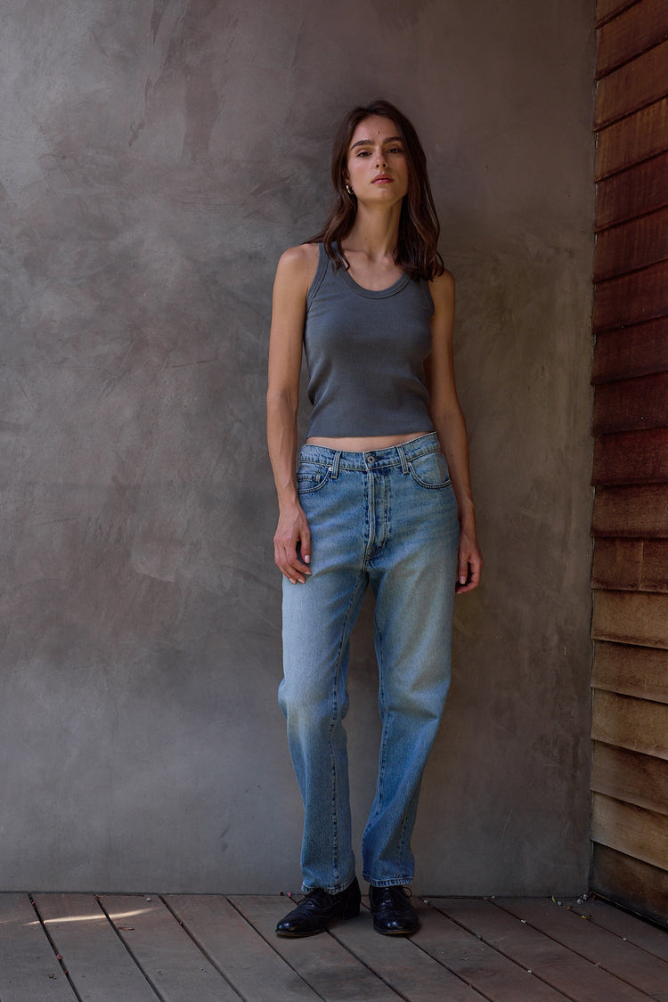 NSF Violet Fitted Baby Rib U Tank - Faded Black