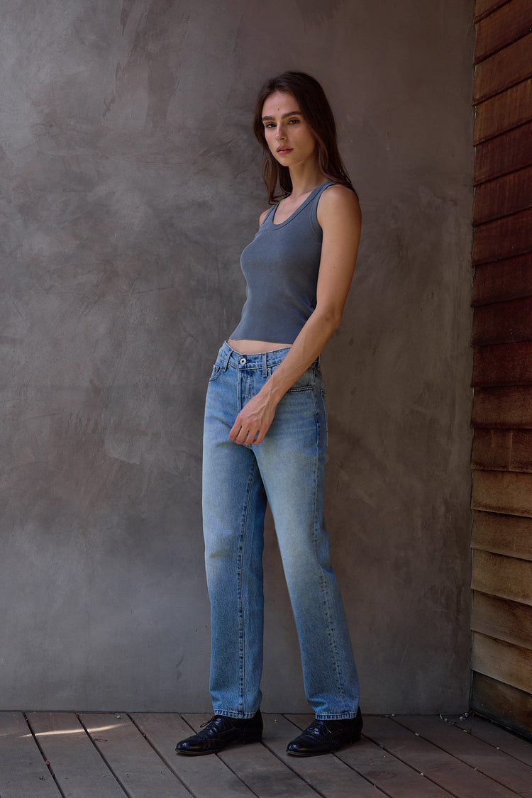 NSF Violet Fitted Baby Rib U Tank - Faded Black