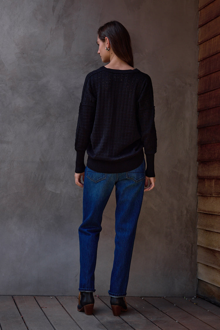 NSF Pheobe Viscose Blend Crochet V Neck Sweater - Black