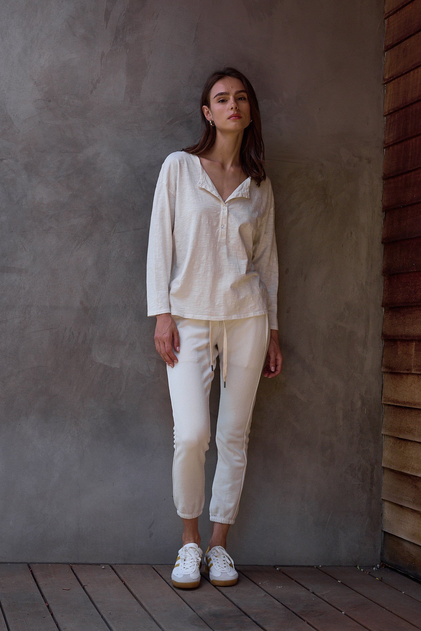 Women's Tee – NSF Hazel Boxy Slub Jersey Henley in Soft White