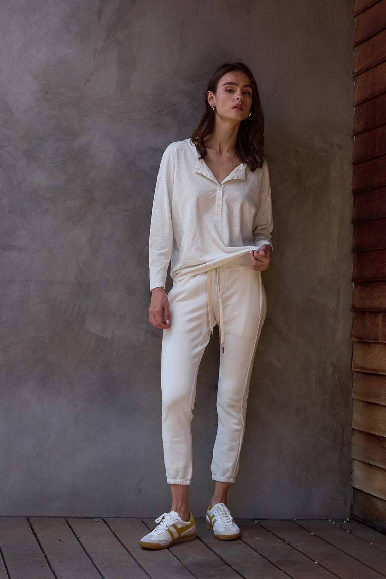 NSF Hazel Boxy Slub Jersey Henley - Soft White