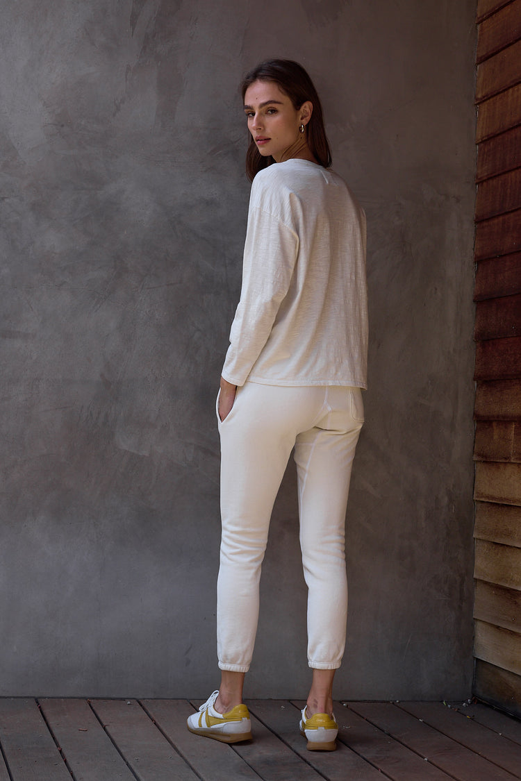 NSF Hazel Boxy Slub Jersey Henley - Soft White