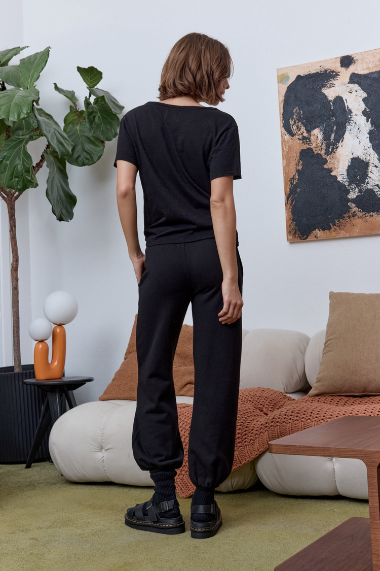 NSF Layla Relaxed V Neck Slub Jersey Tee - Black