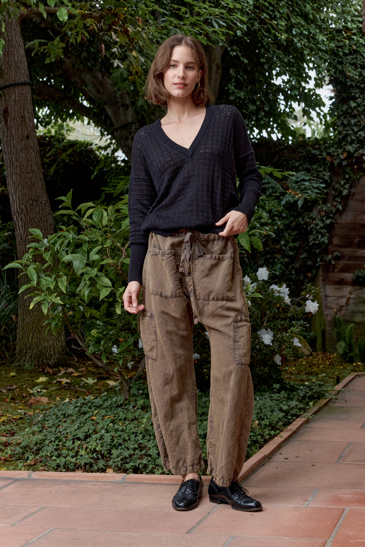 NSF Carlson Linen Cotton Tie Pant - Olive Storm