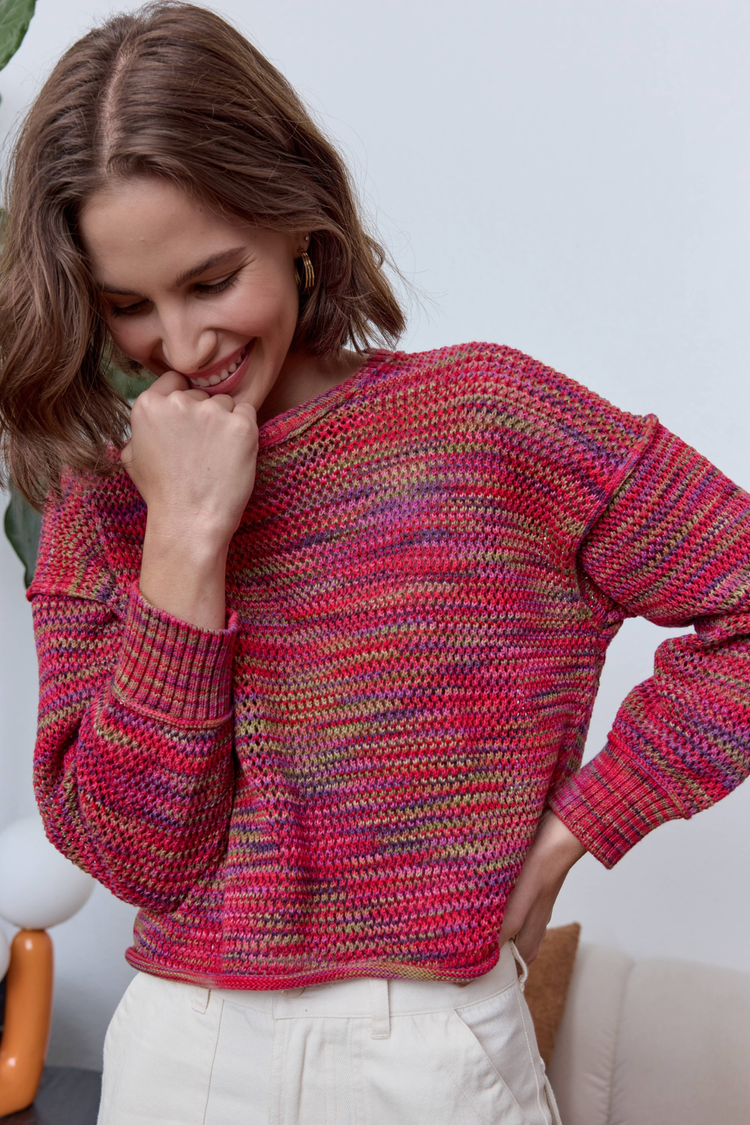 NSF Livia Painted Cotton Crew Sweater - Red