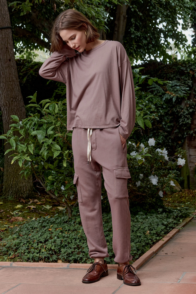 NSF Loffler Boxy Fine Jersey Tee - Deep Taupe