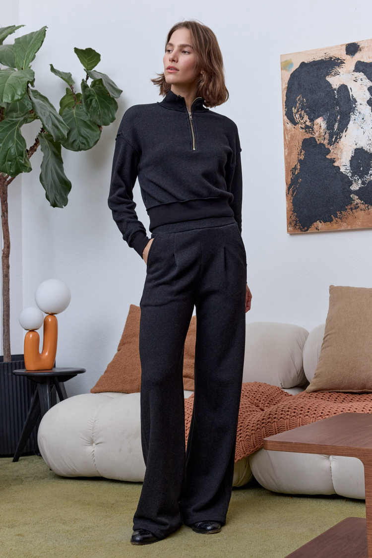 NSF Tova Cloud Fleece Half Zip Sweatshirt - Black