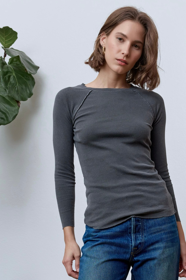 NSF Aria Fitted Baby Rib Raglan Tee - Faded Black