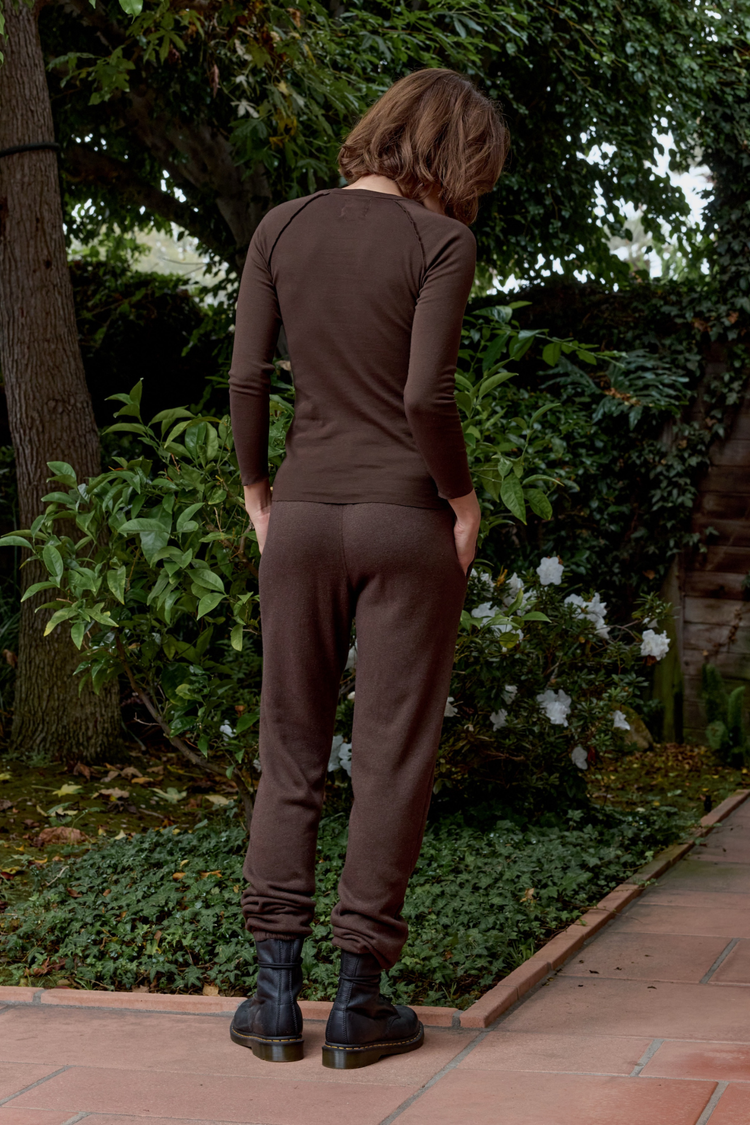 NSF Aria Fitted Baby Rib Raglan Tee - Coffee