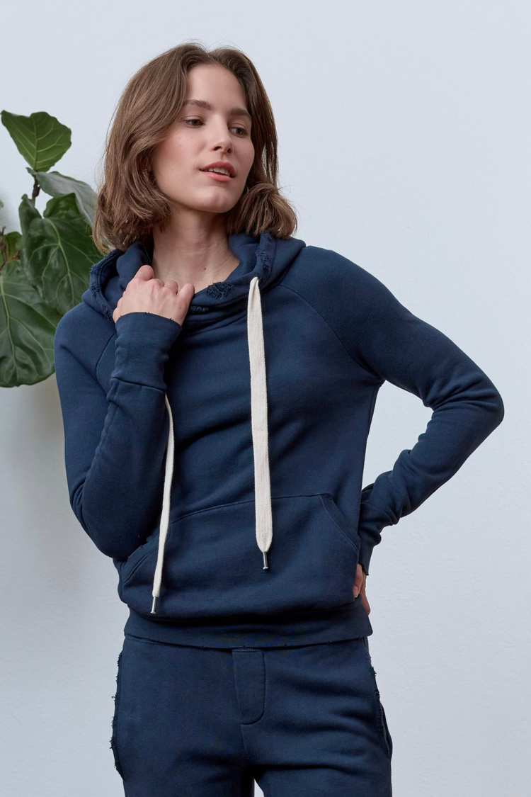 NSF Lisse Fitted Distressed Loop Terry Hoodie - Eclipse