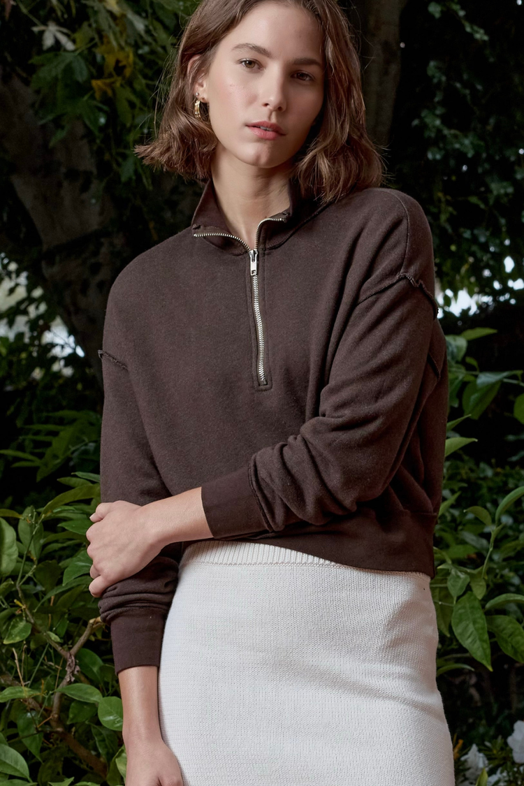 NSF Tova Cloud Fleece Half Zip Sweatshirt - Coffee