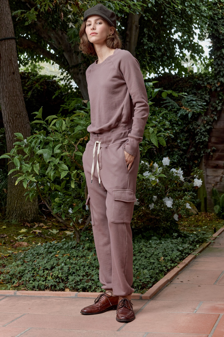 NSF Saguro Chic Distressed Loop Terry Sweatshirt - Deep Taupe