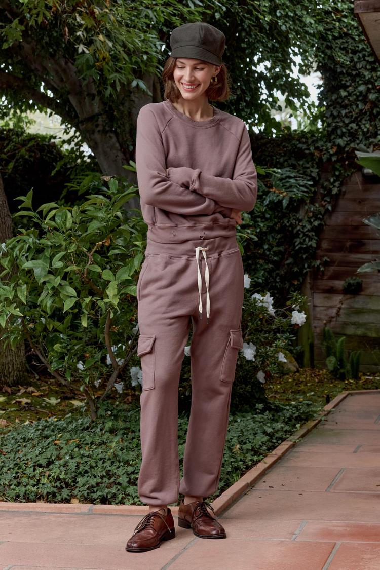 NSF Saguro Chic Distressed Loop Terry Sweatshirt - Deep Taupe