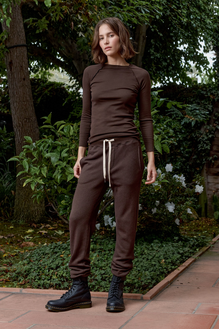 NSF Aria Fitted Baby Rib Raglan Tee - Coffee