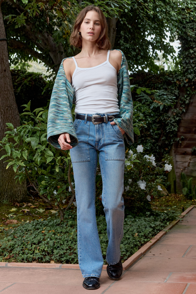 NSF Emma Painted Cotton Shrug Sweater- Teal