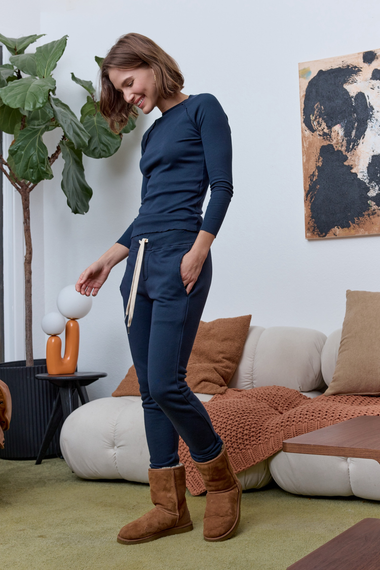 NSF Aria Fitted Baby Rib Raglan Tee - Eclipse