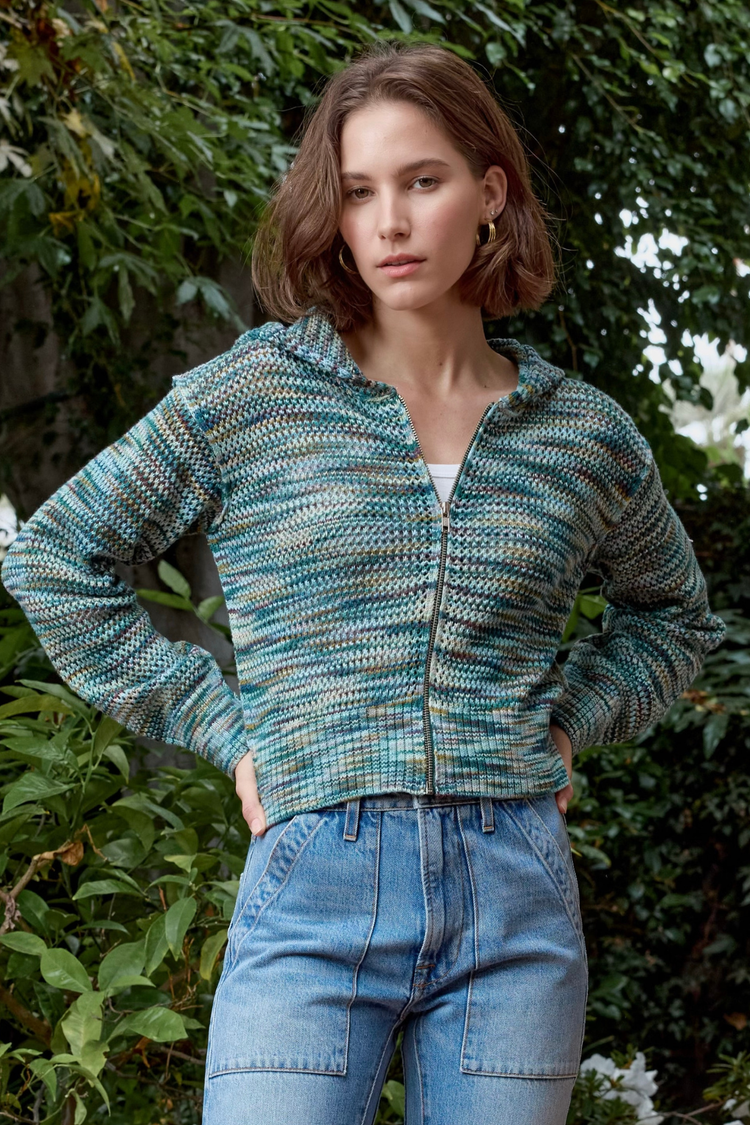 NSF Mills Painted Cotton Zip Hoodie Sweater - Teal