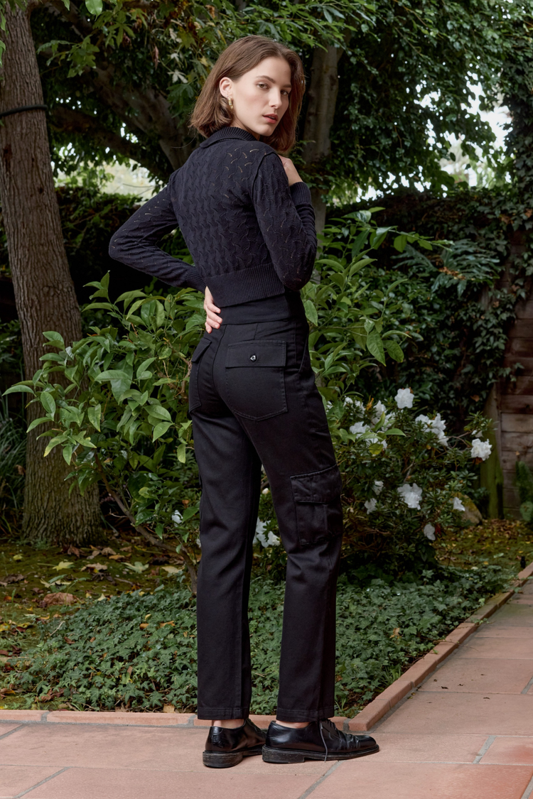 NSF Dame Viscose Blend Crochet Cardigan - Black