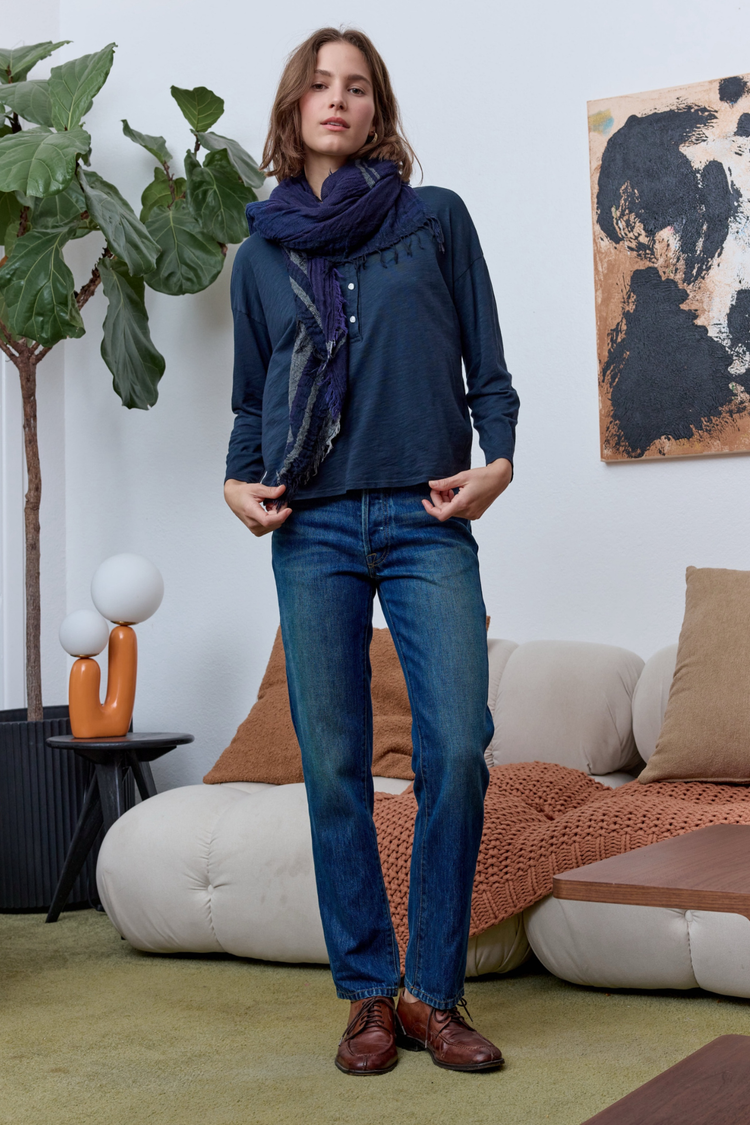 NSF Hazel Boxy Slub Jersey Henley - Eclipse