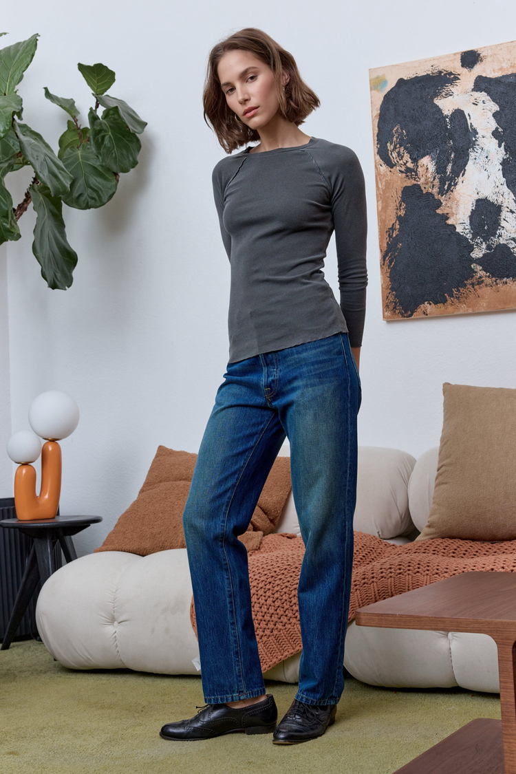 NSF Aria Fitted Baby Rib Raglan Tee - Faded Black