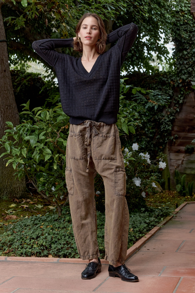 NSF Carlson Linen Cotton Tie Pant - Olive Storm