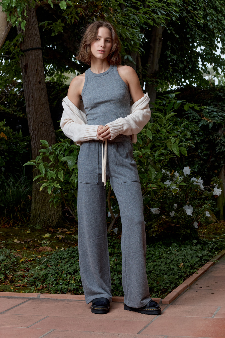 NSF Amaya Fitted Crop Melange Rib Tank - Charcoal Heather Gray