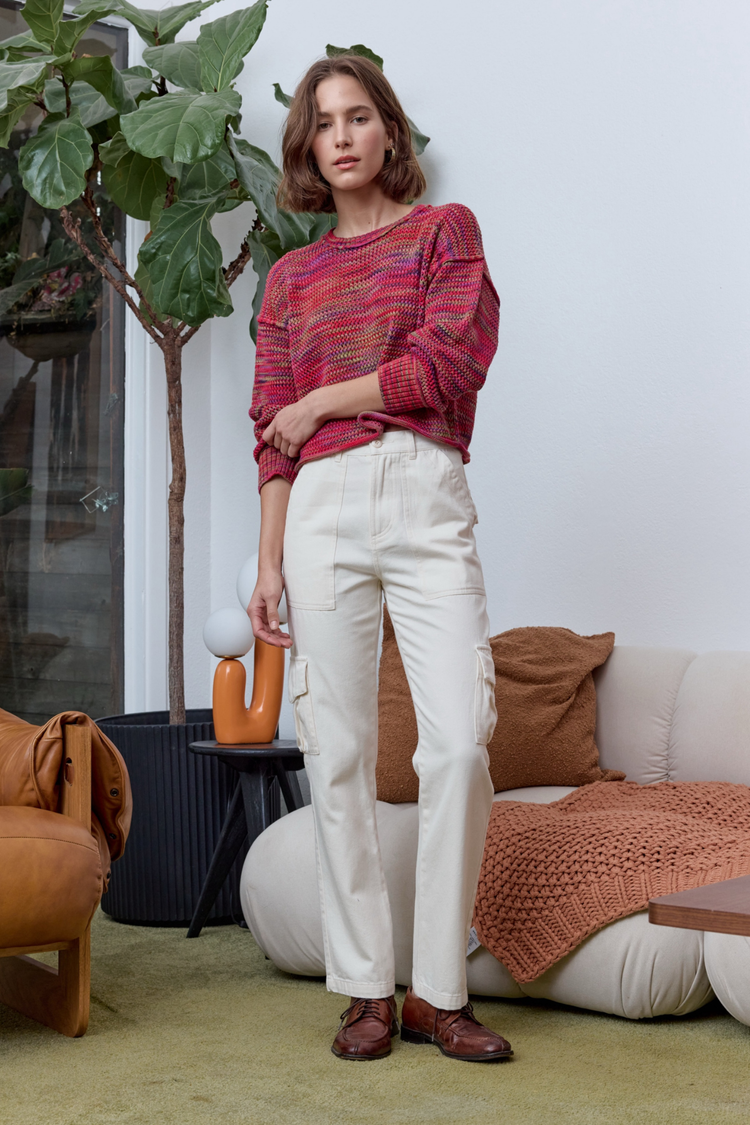 NSF Livia Painted Cotton Crew Sweater - Red