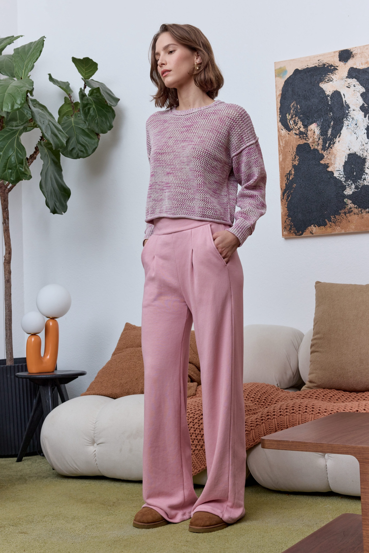 NSF Louis Pleated Wide Leg Cloud Fleece Pant - Mallow