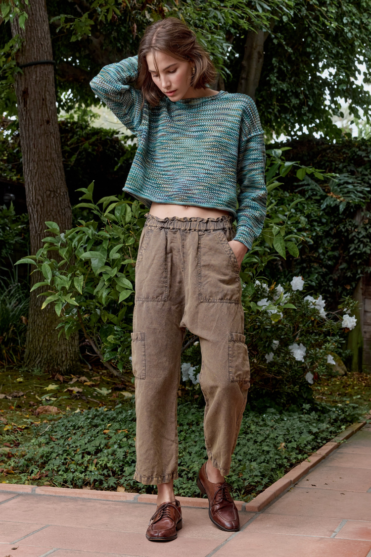 NSF Livia Painted Cotton Crew Sweater - Teal